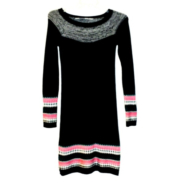Athleta Dresses & Skirts - Athleta Sweater Dress Knit  XXS Black Pink Green Gray Fair Isle Nordic Holiday